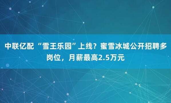 中联亿配 “雪王乐园”上线？蜜雪冰城公开招聘多岗位，月薪最高2.5万元